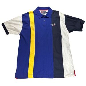 Vintage Chaps Ralph Lauren Polo Shirt Mens XL Colorblock Vertical Stripe Blue XL
